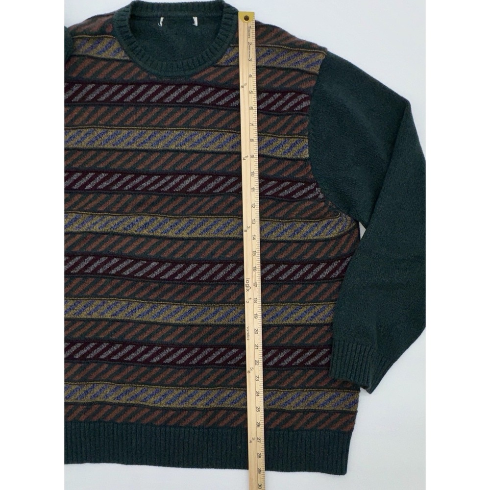 Vintage 90 Striped Knit Sweater Textured Men's L Green Eclectic Grandpa Cosby - Picture 5 of 6